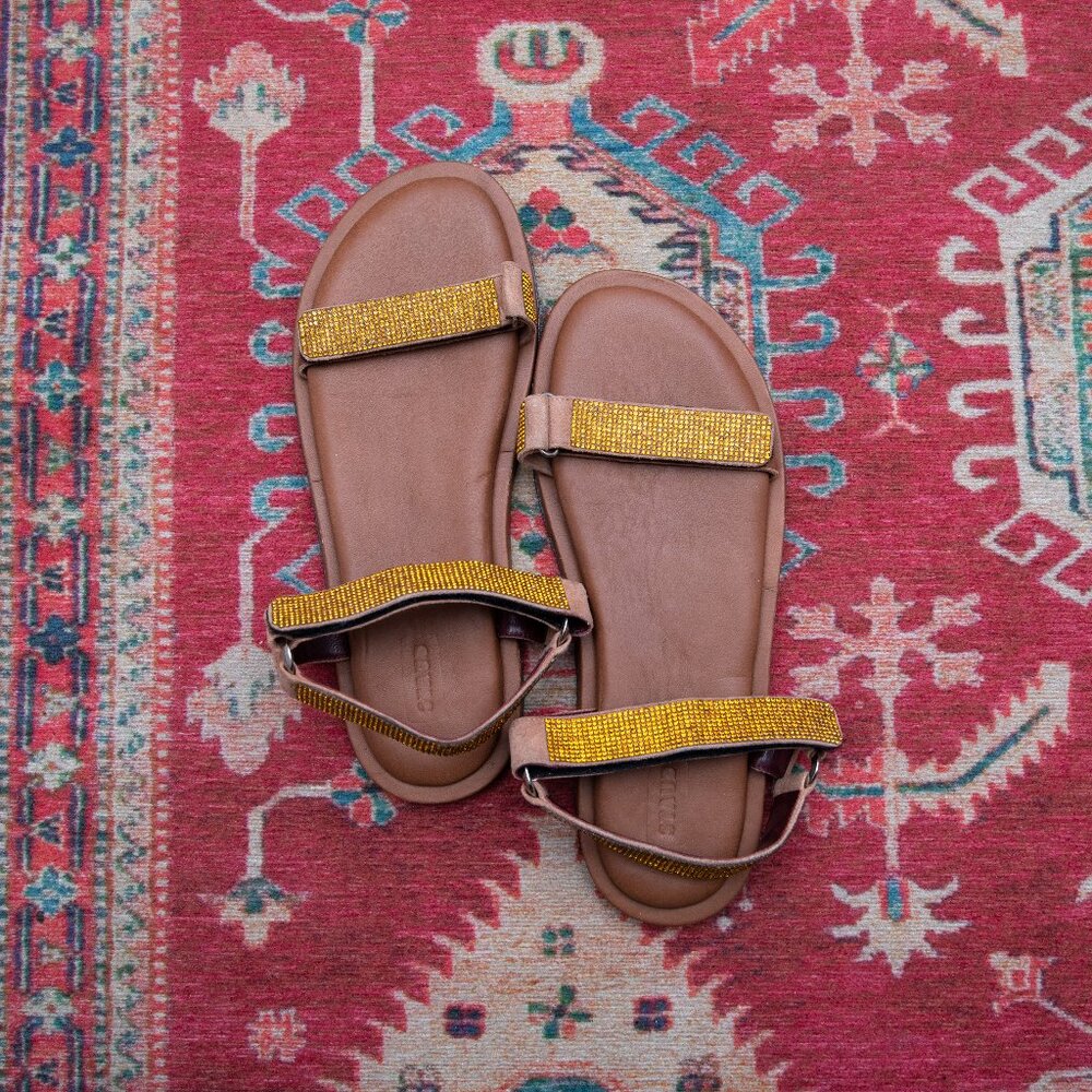 STAUD Rhinestone Strappy Leather Sandals "Betty"